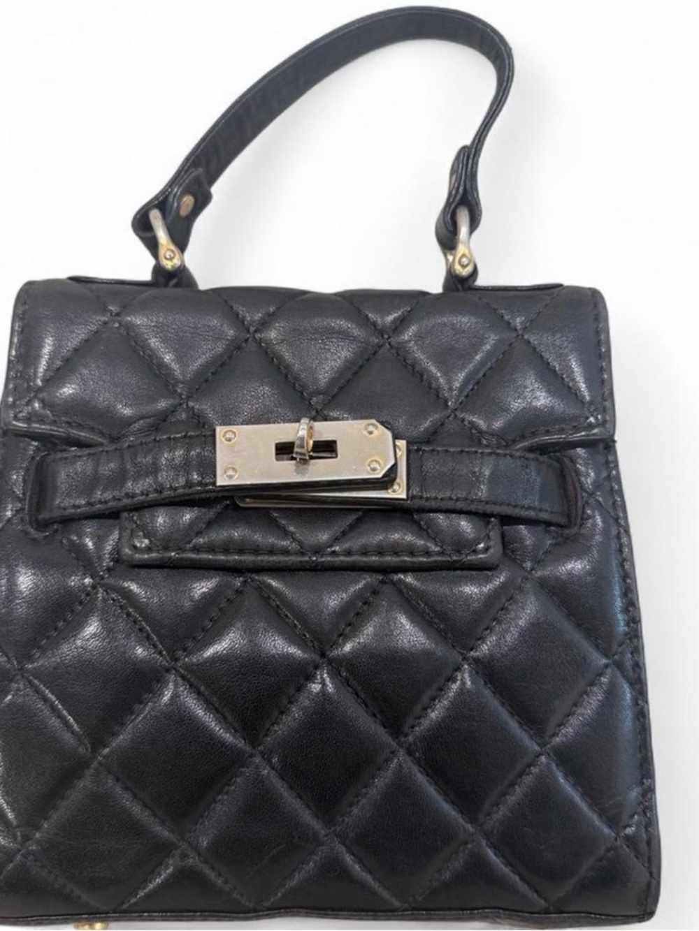 Classic Quilted Black Leather Top-Handle Bag